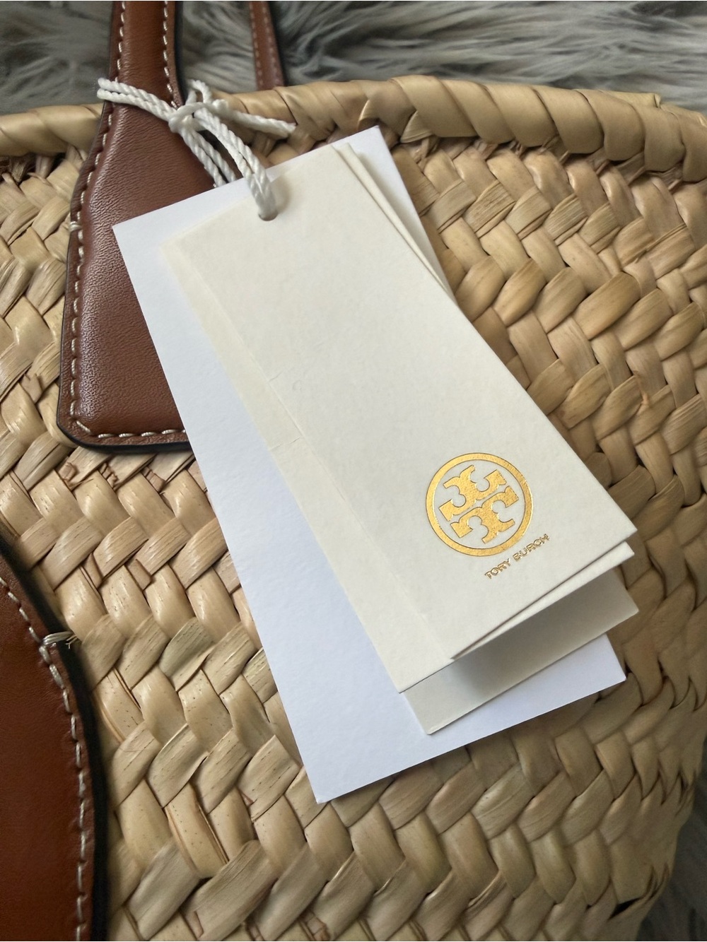 TORY BURCH Ella Straw Basket Tote in Color Natural / Classic Cuoio NWT - Picture 6 of 16